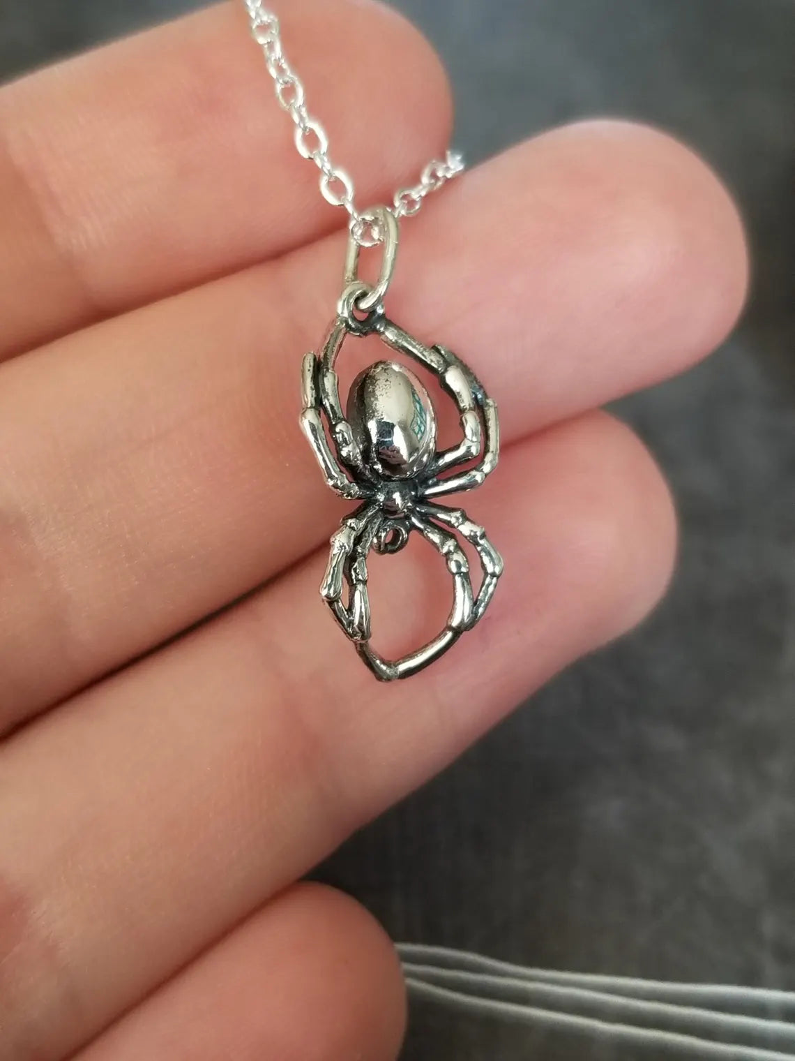 Black Widow Spider Necklace – Sterling Silver Charm on 18" Chain