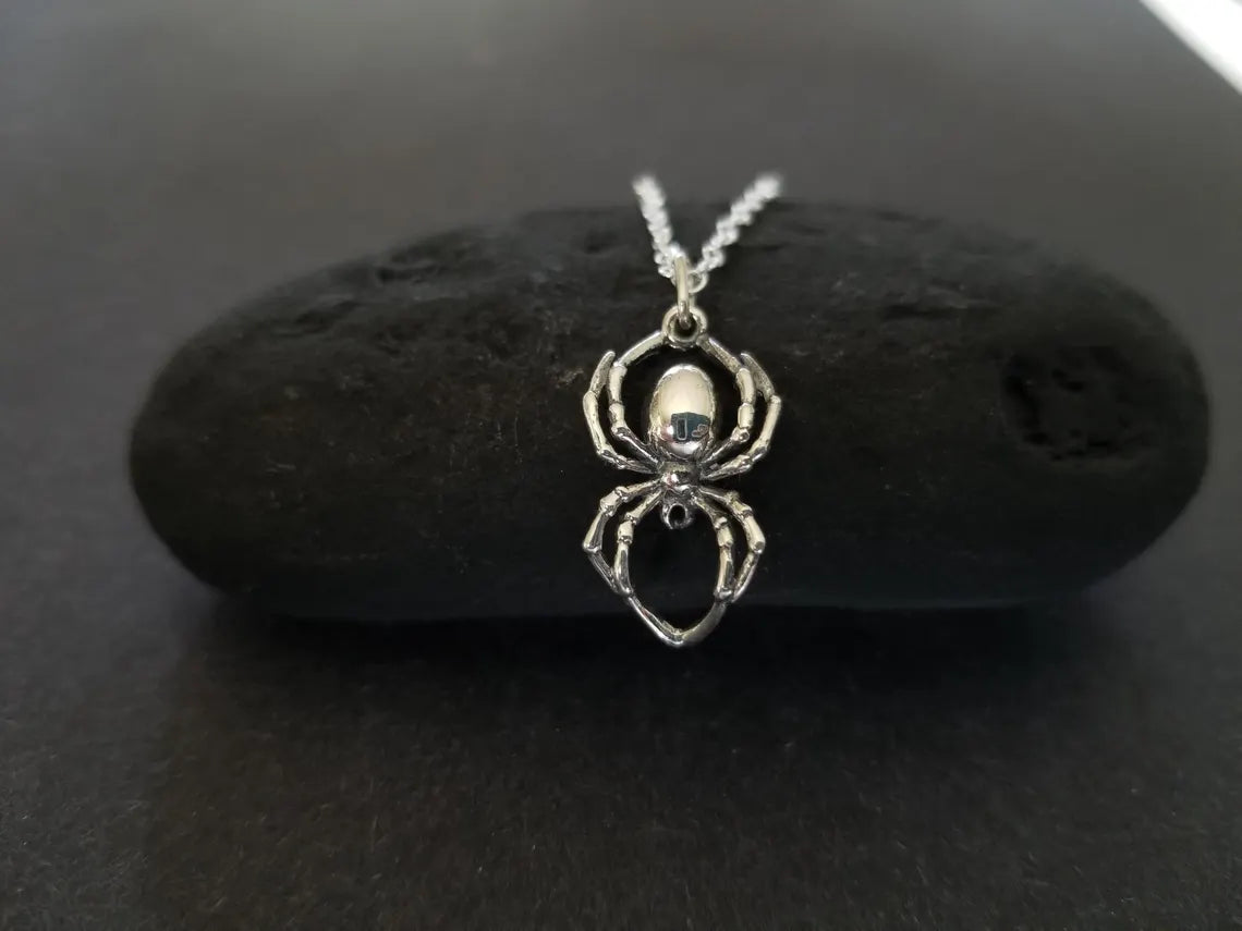 Black Widow Spider Necklace – Sterling Silver Charm on 18" Chain