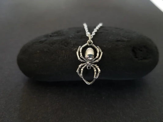 Black Widow Spider Necklace – Sterling Silver Charm on 18" Chain