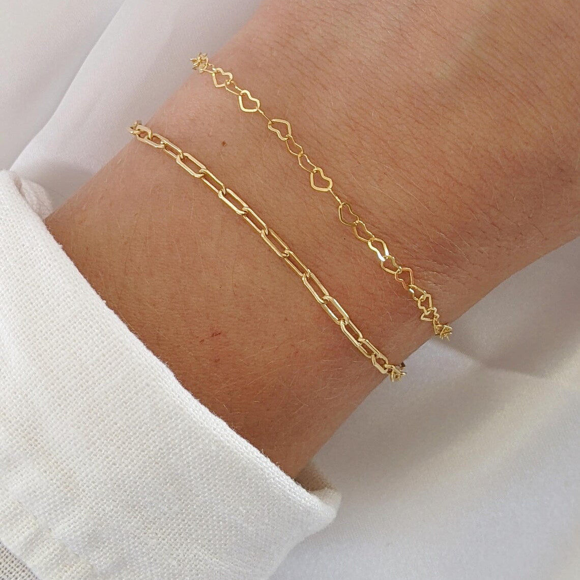 Dainty Sterling Silver Heart Chain Bracelet – Minimalist Jewelry