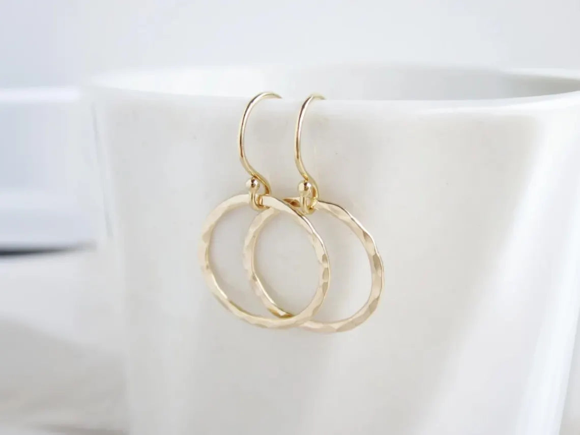 Hammered Hoop Earrings –14k Gold Filled or Sterling Silver