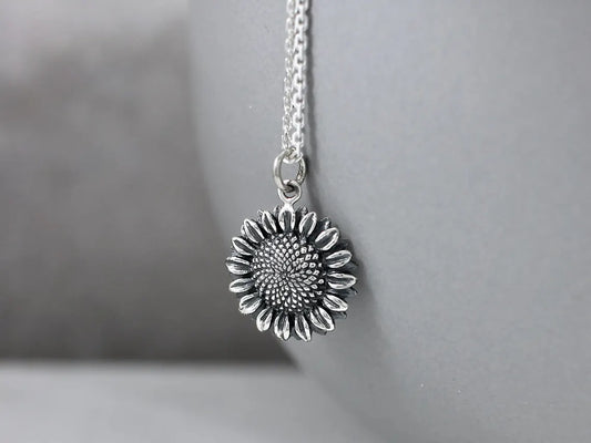 Sterling Silver Sunflower Necklace – 18" Chain, Handmade Jewelry