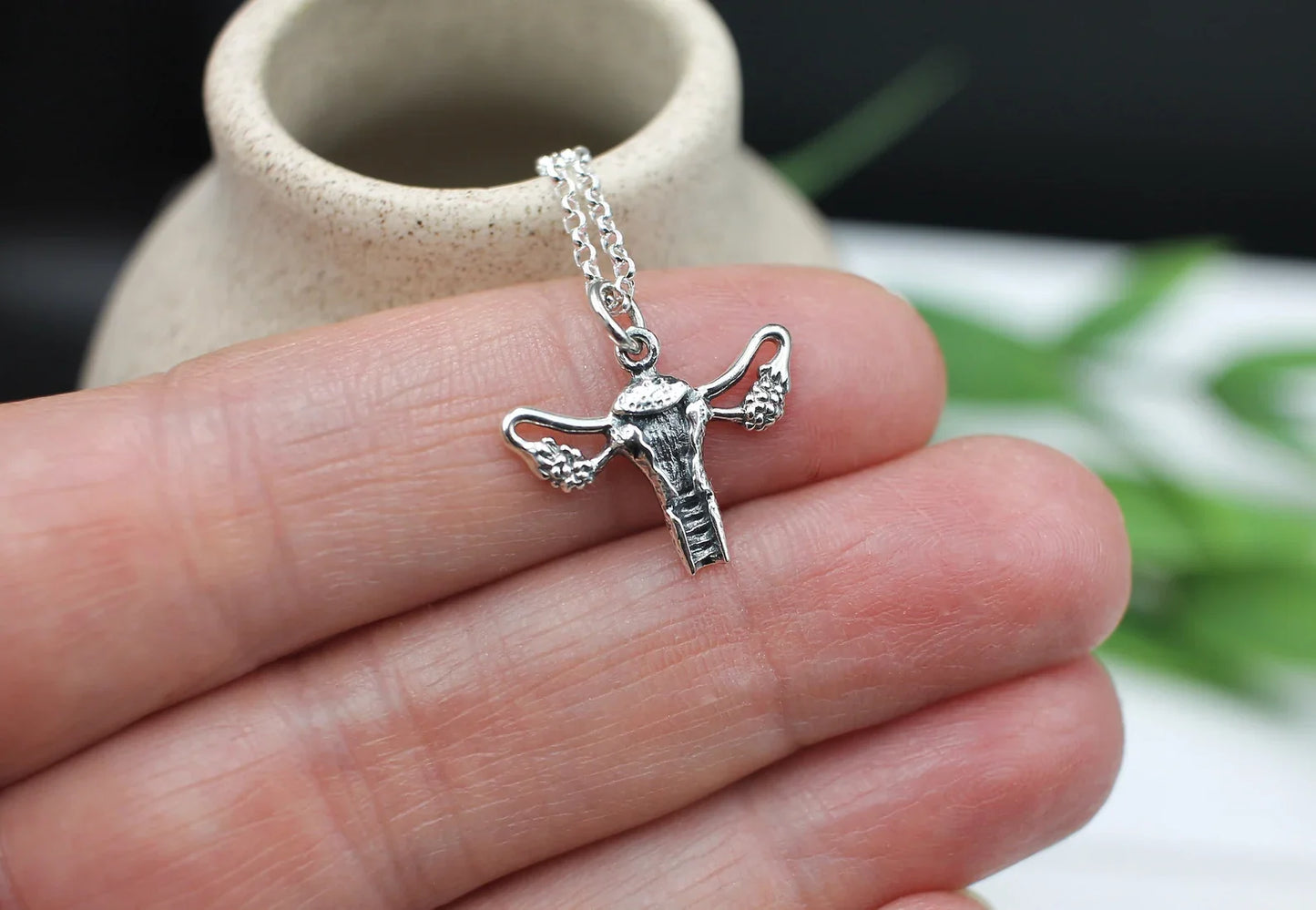 Sterling Silver Uterus Necklace – Reproductive Rights Charm on 18" Chain