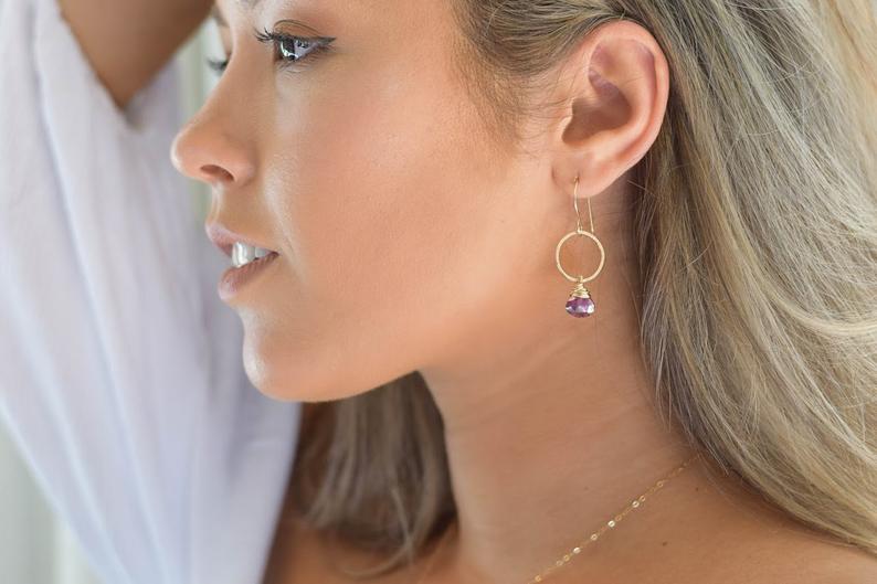 Ruby Quartz Hammered Hoop Earrings – 14K Gold Filled