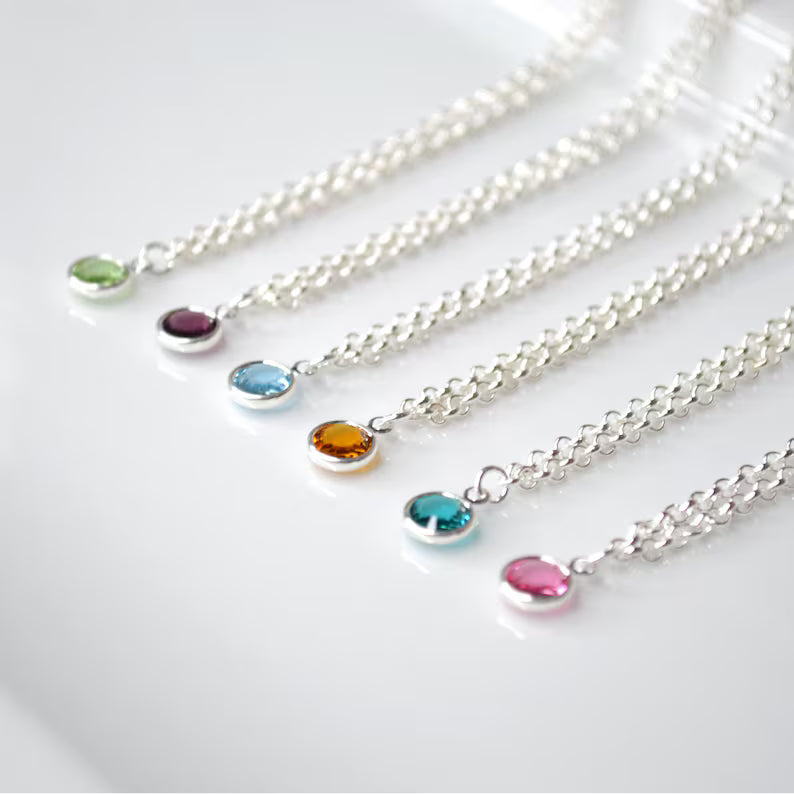 Girls Swarovski Birthstone Necklace – Sterling Silver or 14k Gold Filled