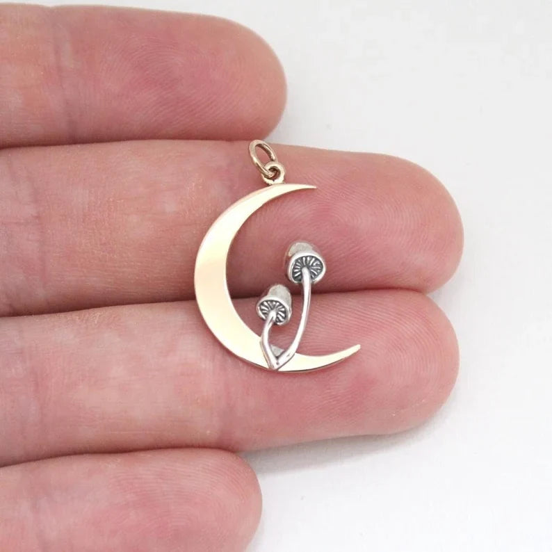 Mushroom Moon Necklace – Sterling Silver & Bronze