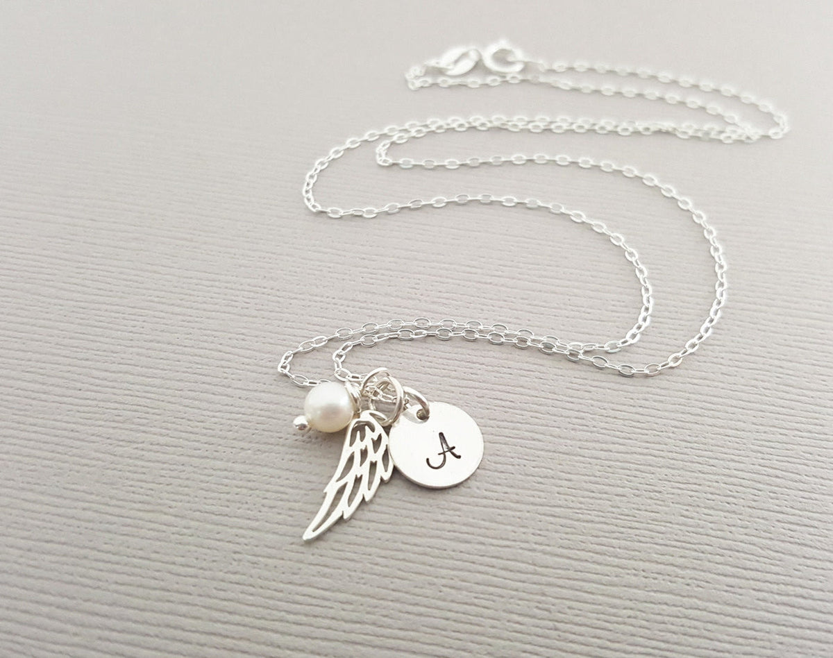 Personalized Angel Wing Sterling Silver Necklace