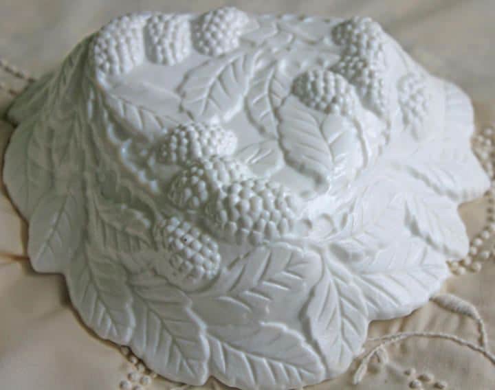 Antique Westmoreland Milk Glass Bowl with Embossed Grapes & Vines Motif and Scalloped Edge. White Oval Serving Dish. Table Kitchen Decor.