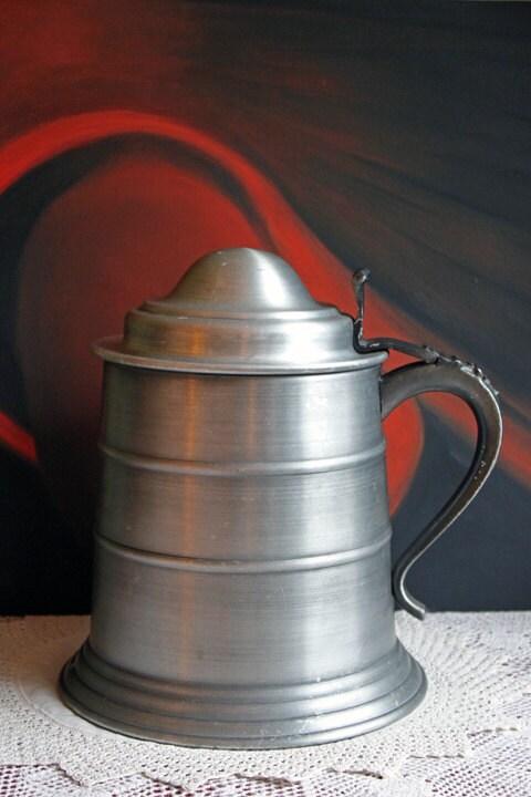 Vintage Ice Bucket  with Lid and Plastic Insert.  Pewter or Aluminum Jar with Ornate Handle