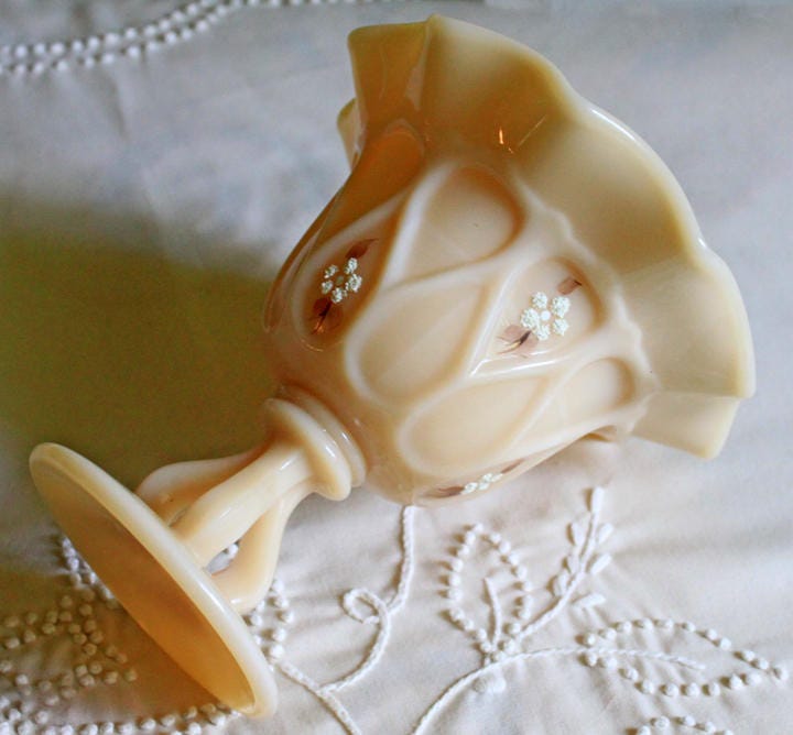 Westmoreland Milk Glass Footed Bowl. Hand Painted and Signed by Artist.