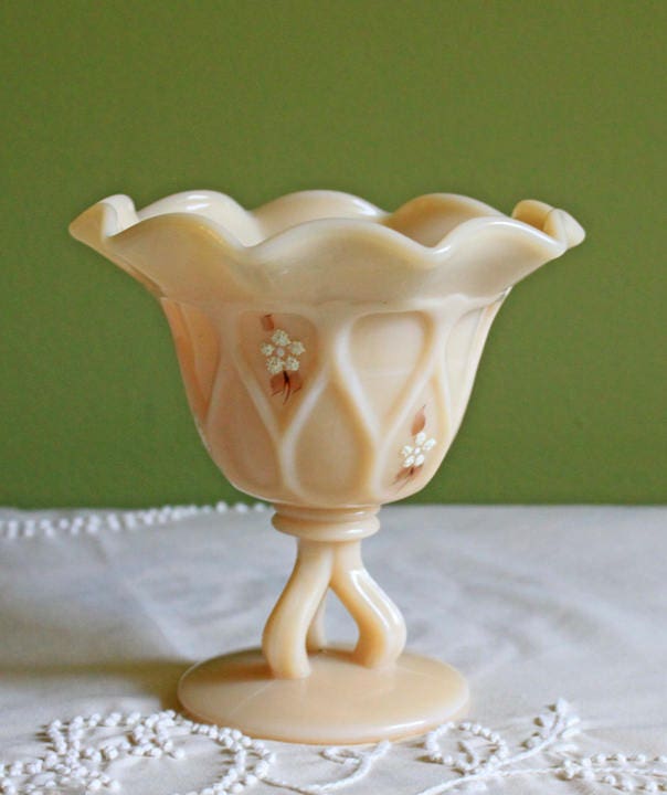 Westmoreland Milk Glass Footed Bowl. Hand Painted and Signed by Artist.