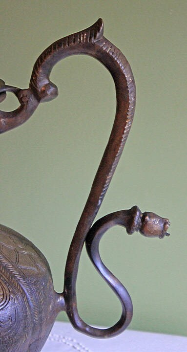 Stunning Antique Aftaba Pot.  Extra Large Hand Hammered Bronze Pot with Amazing Shapes and Decorative Elements.