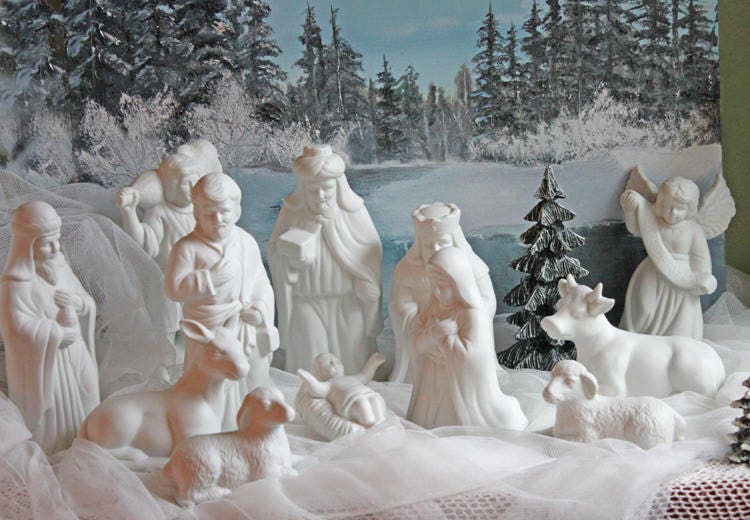 Christmas Accessories by Dept. 56. Family Tradition Winter Silhouette. Illuminated White Porcelain. Incredible Detail All Around.