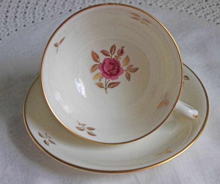 Lenox Tea Cup & Saucer. Creamy White with Gold Rim Tea or Coffee Set. Olympia by Lenox. Porcelain Made in the USA.