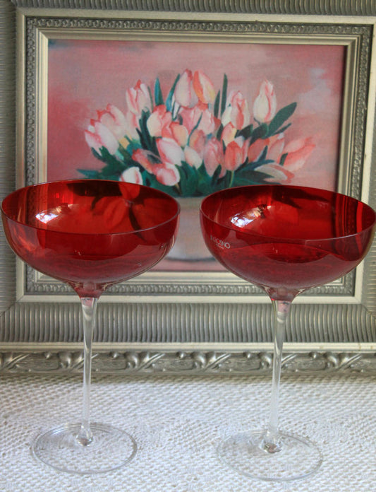 Red European Crystal Champagne Glasses
