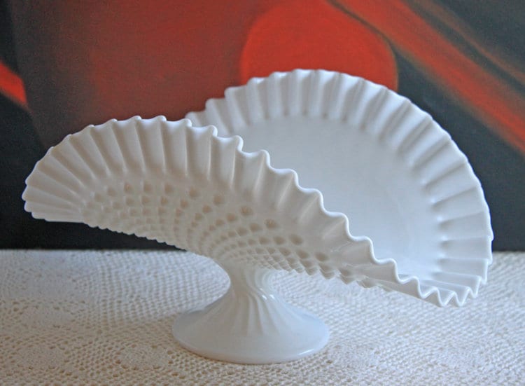 Milk Glass Bowl with Open Lace Edge.  Large Footed Fruit or Candy Bowl.  Westmoreland Collectible Display or Wedding Reception.