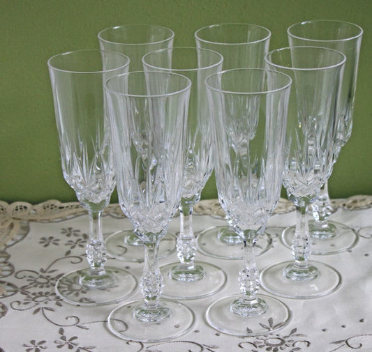 Vintage Crystal Glasses. Eight Crystal Glasses.  Crystal Bar Ware. Fine Stem Ware with Ornate Stem.  Gift for Him. Bachelorette Party Gift.