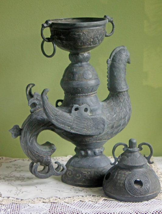 Antique Bronze Incense Burner. Asian Ritual Vessel. 18th-19th Century China Large Incense Burner in Shape of Bird. Museum Quality Artifact.