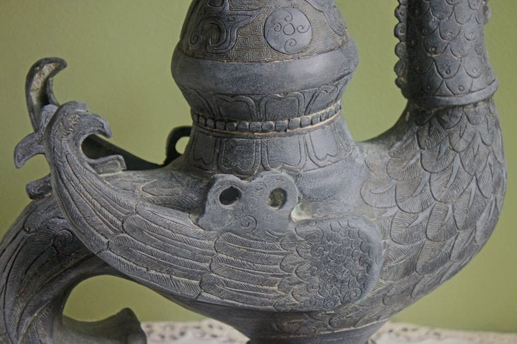 Antique Bronze Incense Burner. Asian Ritual Vessel. 18th-19th Century China Large Incense Burner in Shape of Bird. Museum Quality Artifact.