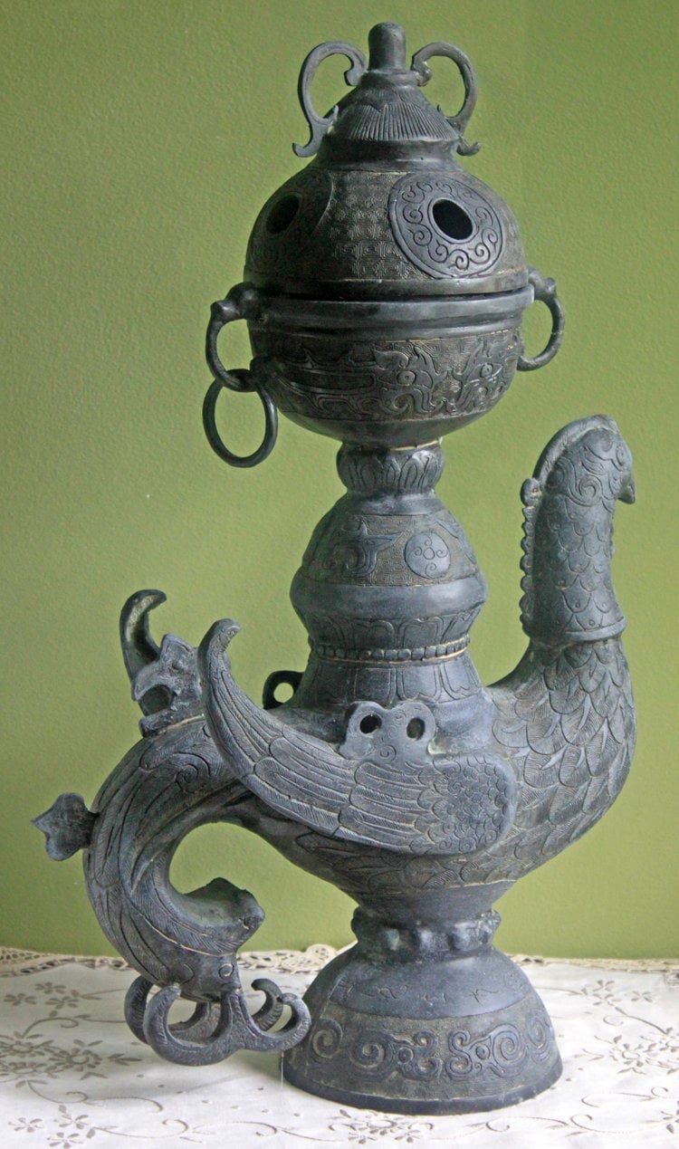 Antique Bronze Incense Burner. Asian Ritual Vessel. 18th-19th Century China Large Incense Burner in Shape of Bird. Museum Quality Artifact.