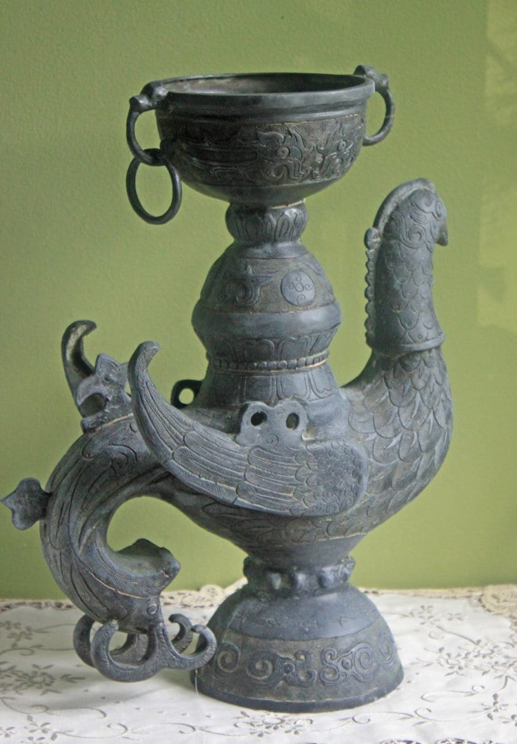 Antique Bronze Incense Burner. Asian Ritual Vessel. 18th-19th Century China Large Incense Burner in Shape of Bird. Museum Quality Artifact.