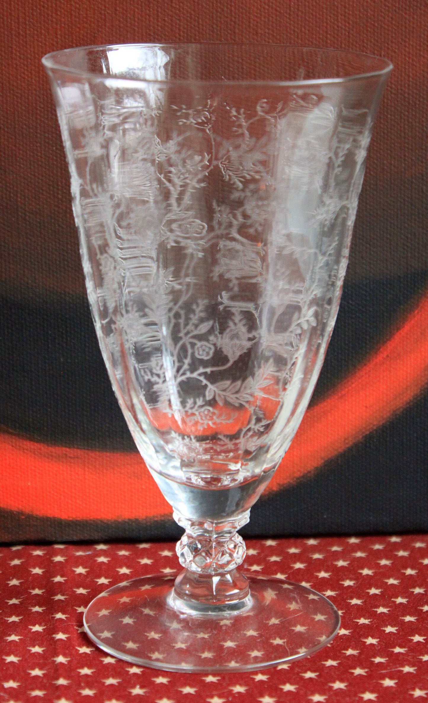 Vintage Fostoria Claret Wine Glasses. Set of Two Chintz Motif Stemware. Fine Dining.