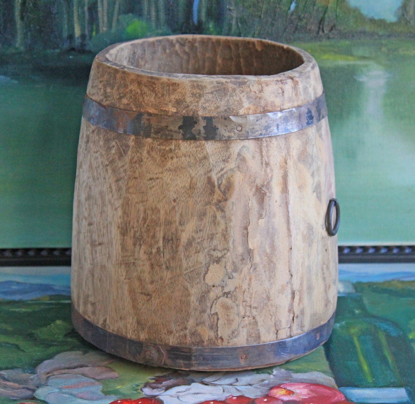 Antique Hand Made Wood Barrel for Rustic Home Decor