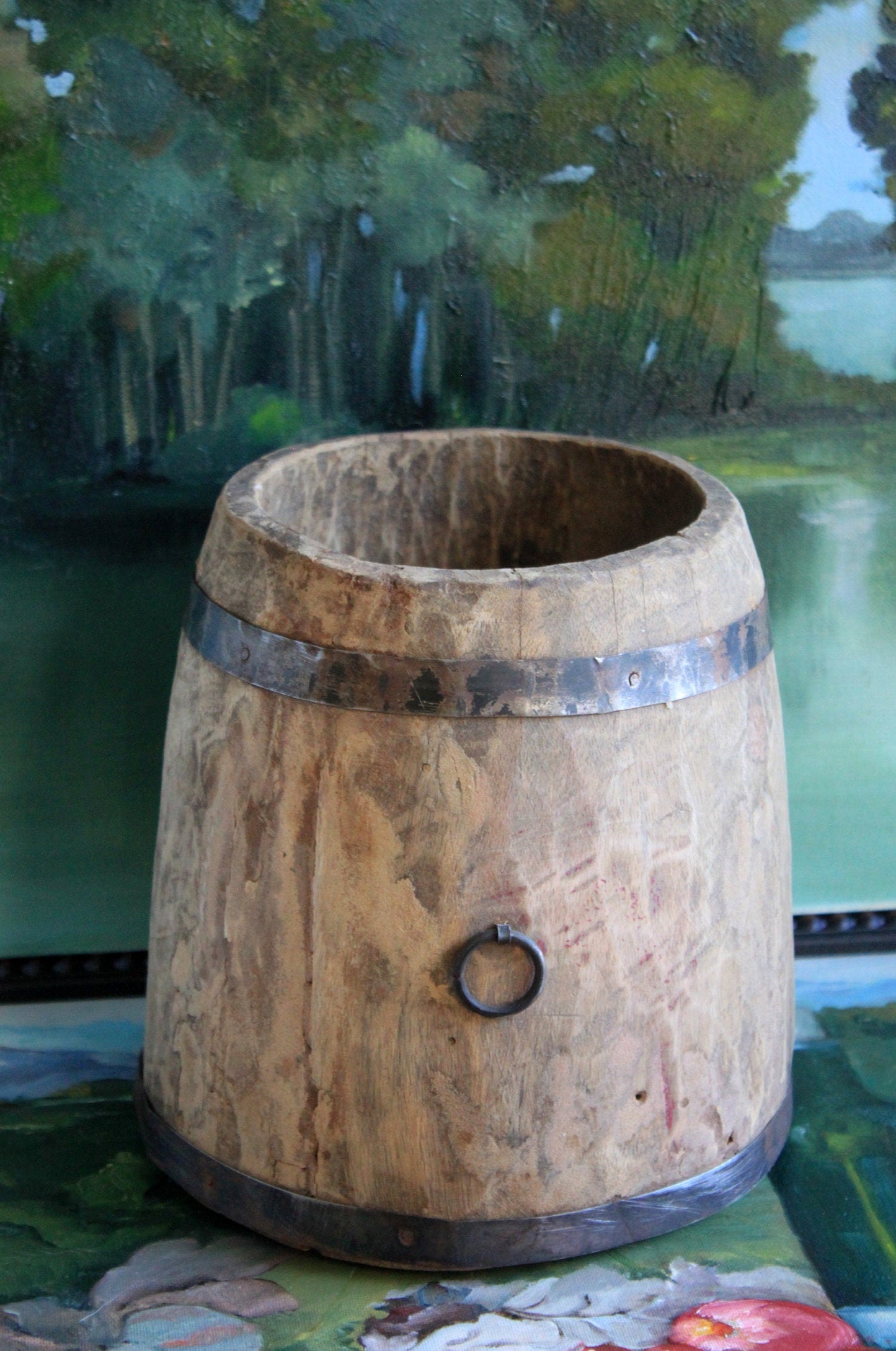 Antique Hand Made Wood Barrel for Rustic Home Decor
