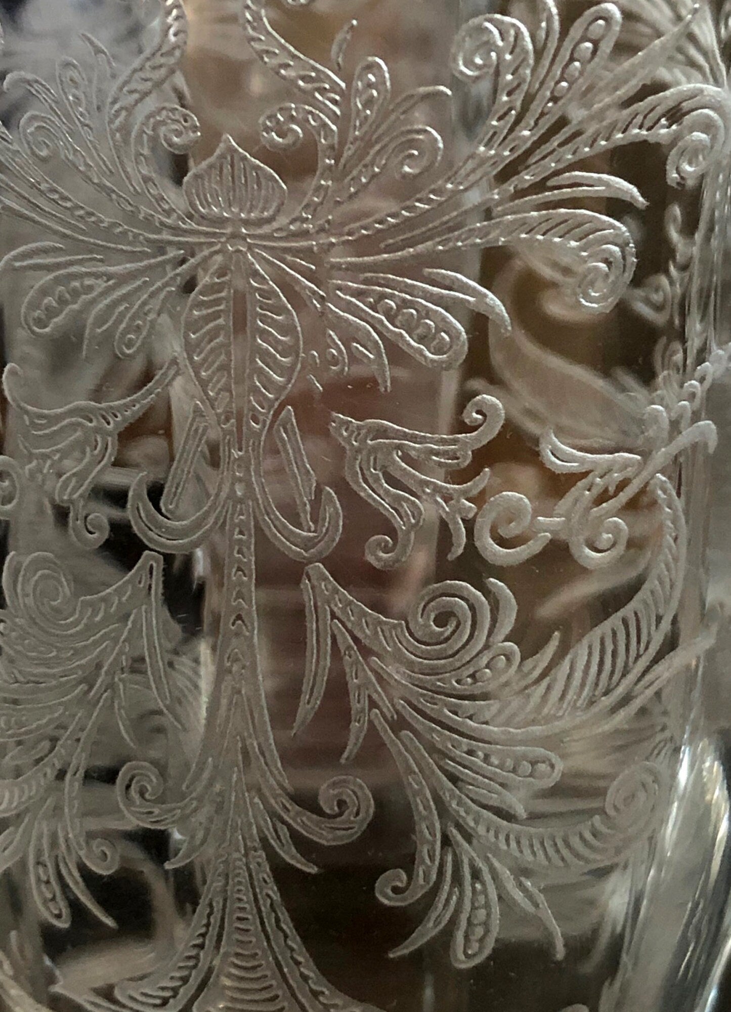 Juice / Water Glasses.  Tiffin's Byzantine  Pattern.  Five Small Etched Footed Tumblers.
