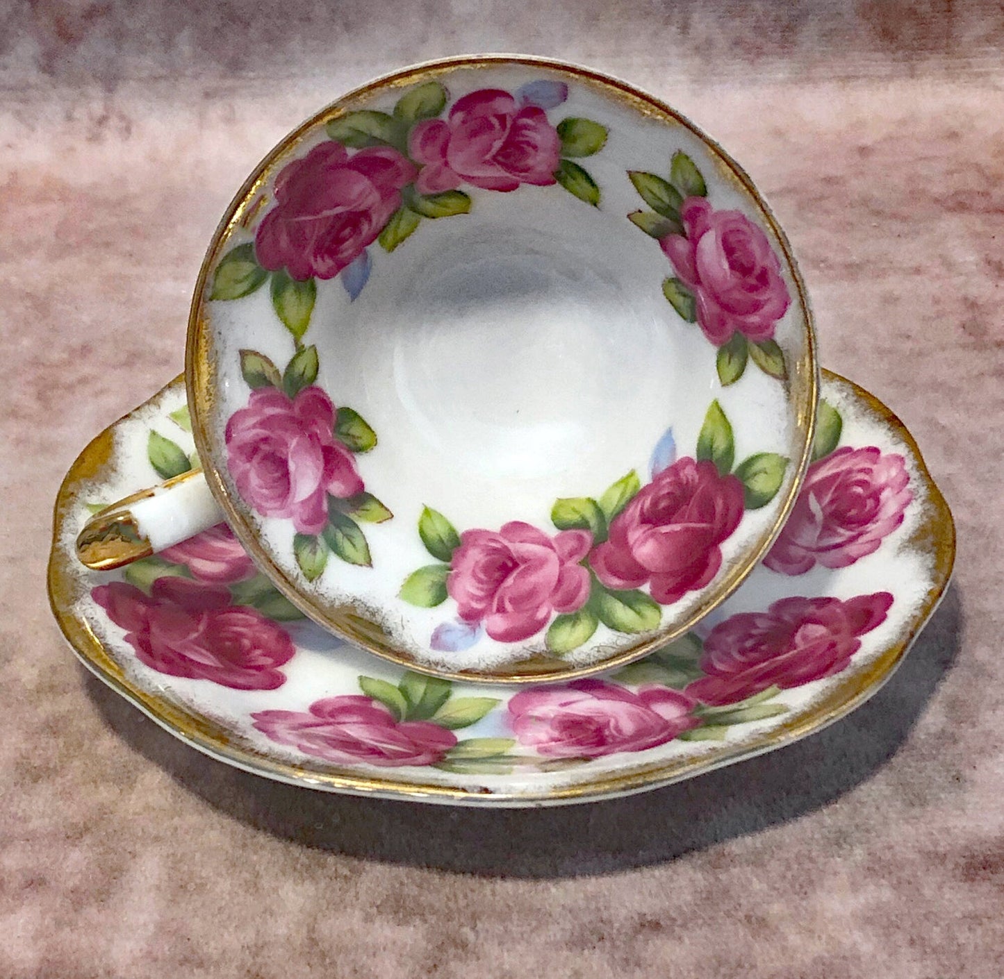 Antique Cup and Saucer By Royal Albert. Old English Rose Motif. Made in England. Fine Bone China. Collectibles. Replacements.