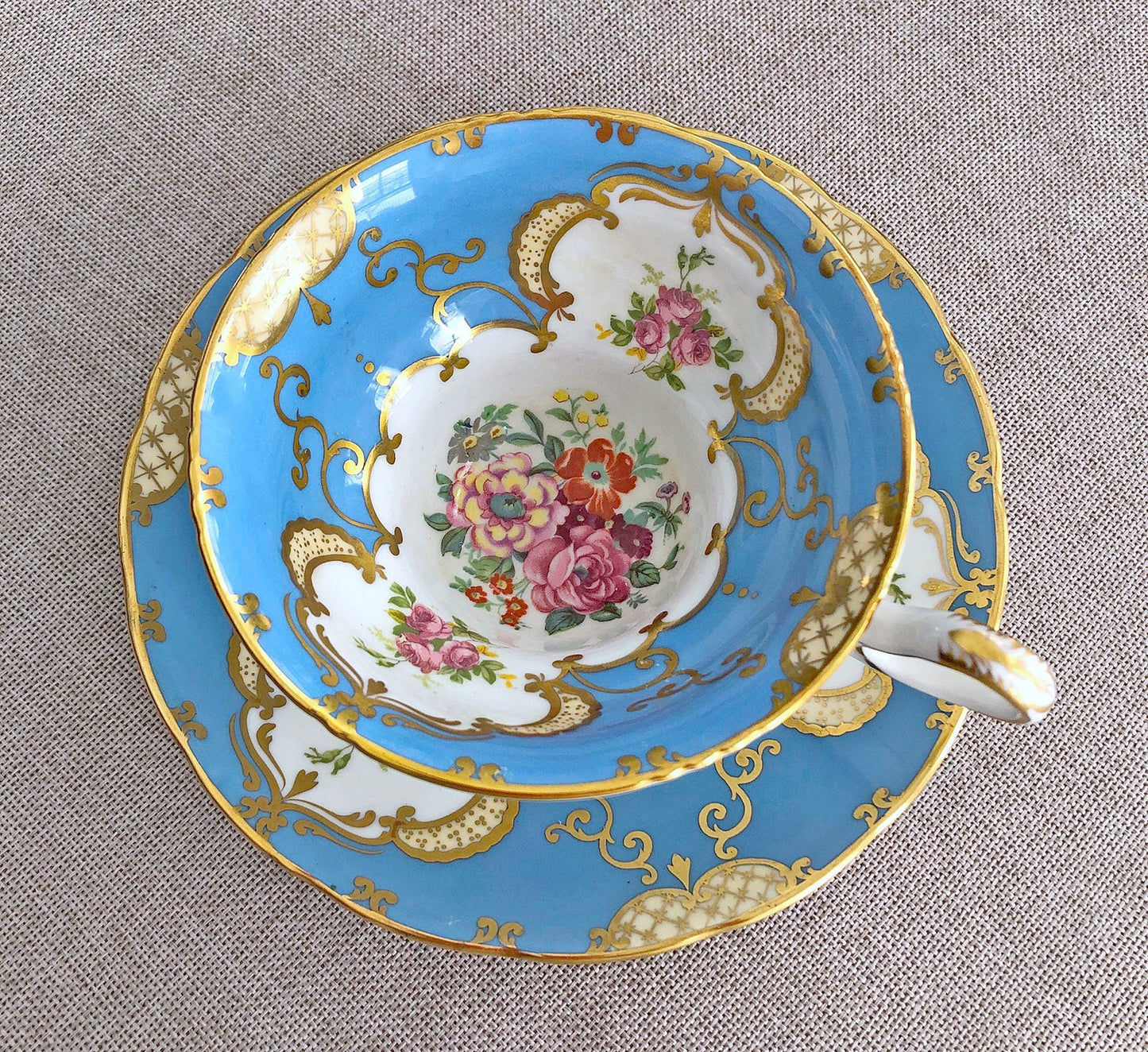 Vintage English Tea Cup by Grosvenor. Yellow Pink Gold Tea Party Set Made in England.
