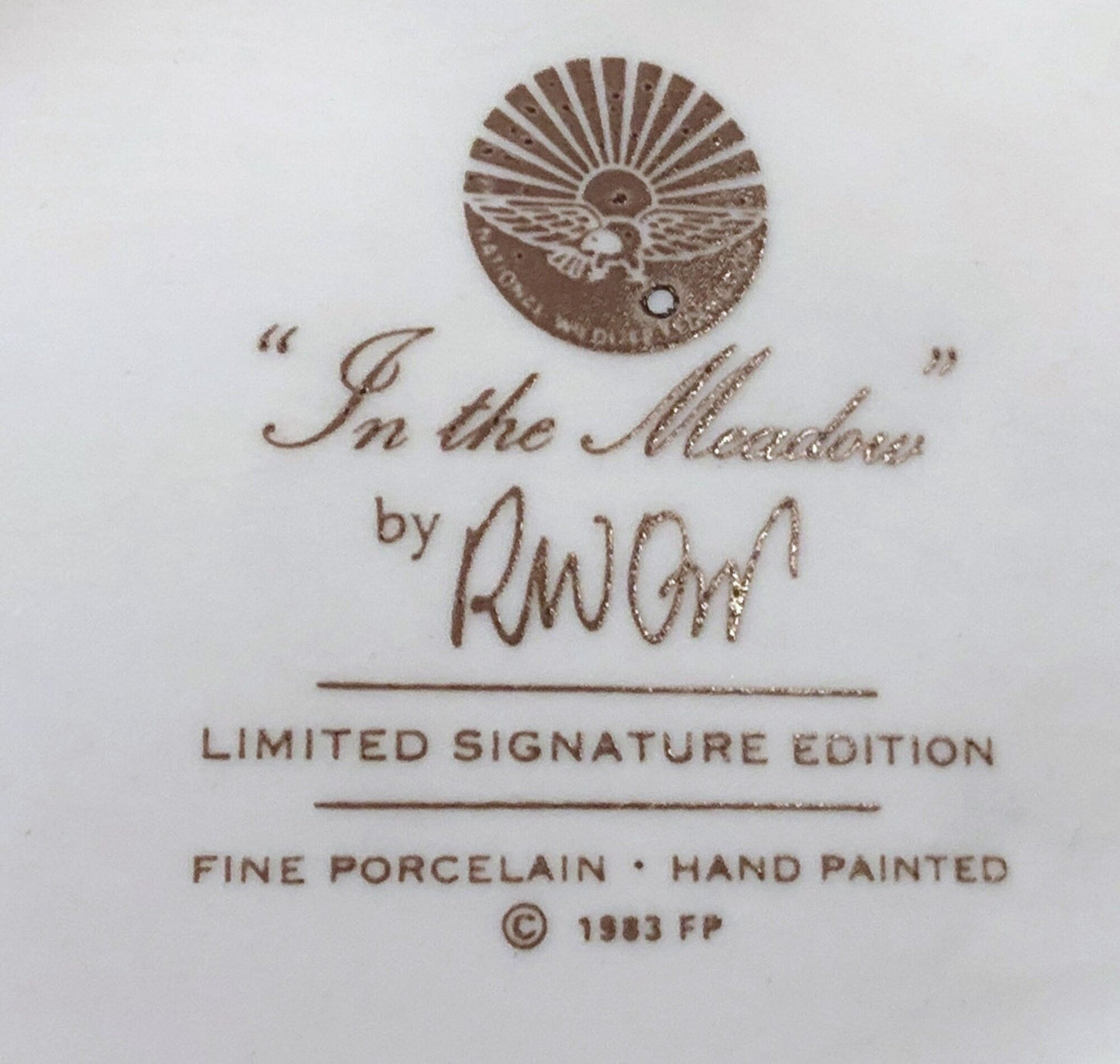 Family of Brown Porcelain Bunnies. Hand-Painted Mom Rabbit with Babies. In the Meadow by RW OM. Easter or Spring Celebration.