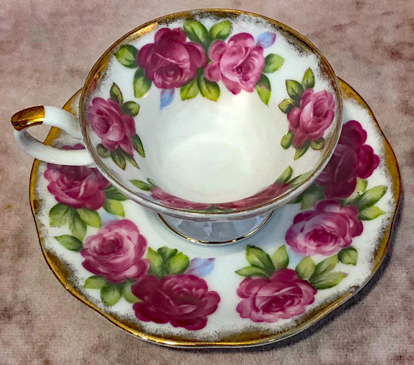 Antique Cup and Saucer By Royal Albert. Old English Rose Motif. Made in England. Fine Bone China. Collectibles. Replacements.
