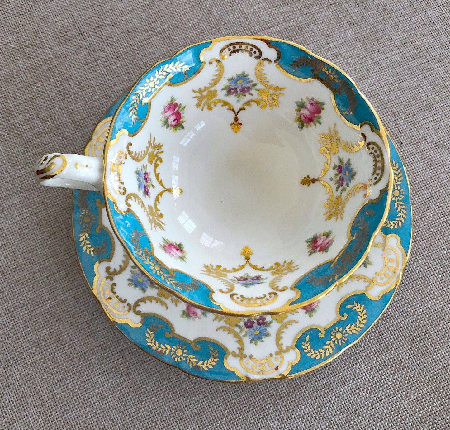 Vintage English Tea Cup by Grosvenor. Yellow Pink Gold Tea Party Set Made in England.