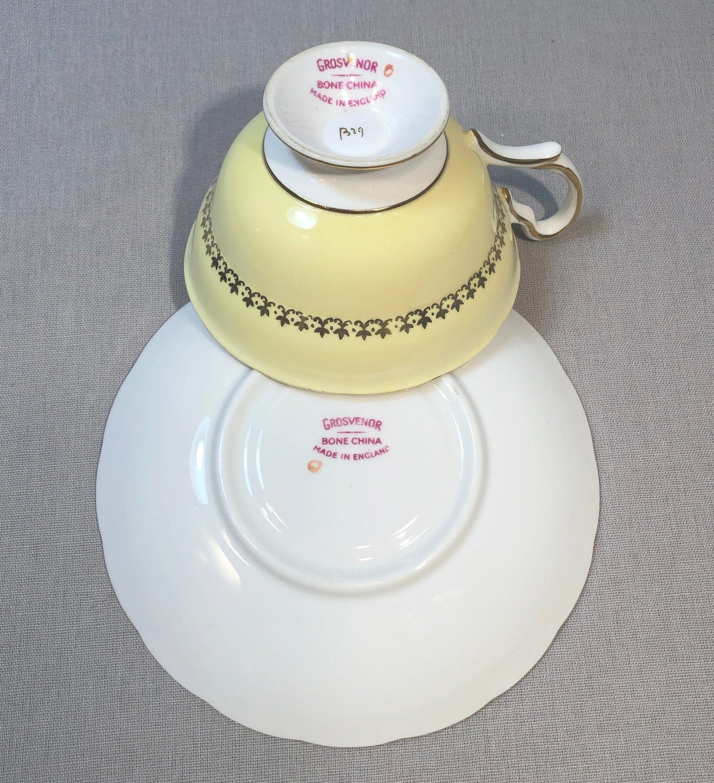 Vintage English Tea Cup by Grosvenor. Yellow Pink Gold Tea Party Set Made in England.