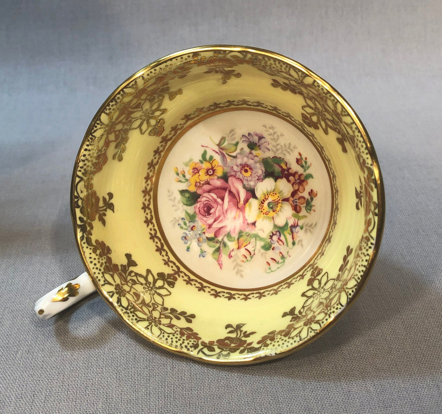 Vintage English Tea Cup by Grosvenor. Yellow Pink Gold Tea Party Set Made in England.