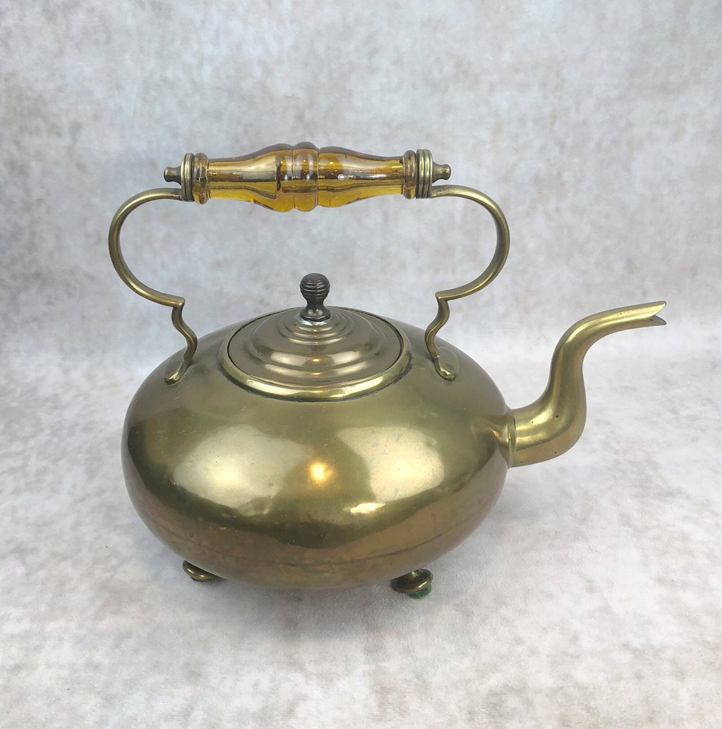 Antique Brass Teapot or Kettle or Coffee Pot with Glass Handle. Kettle Pot with Feet for Home Decor.