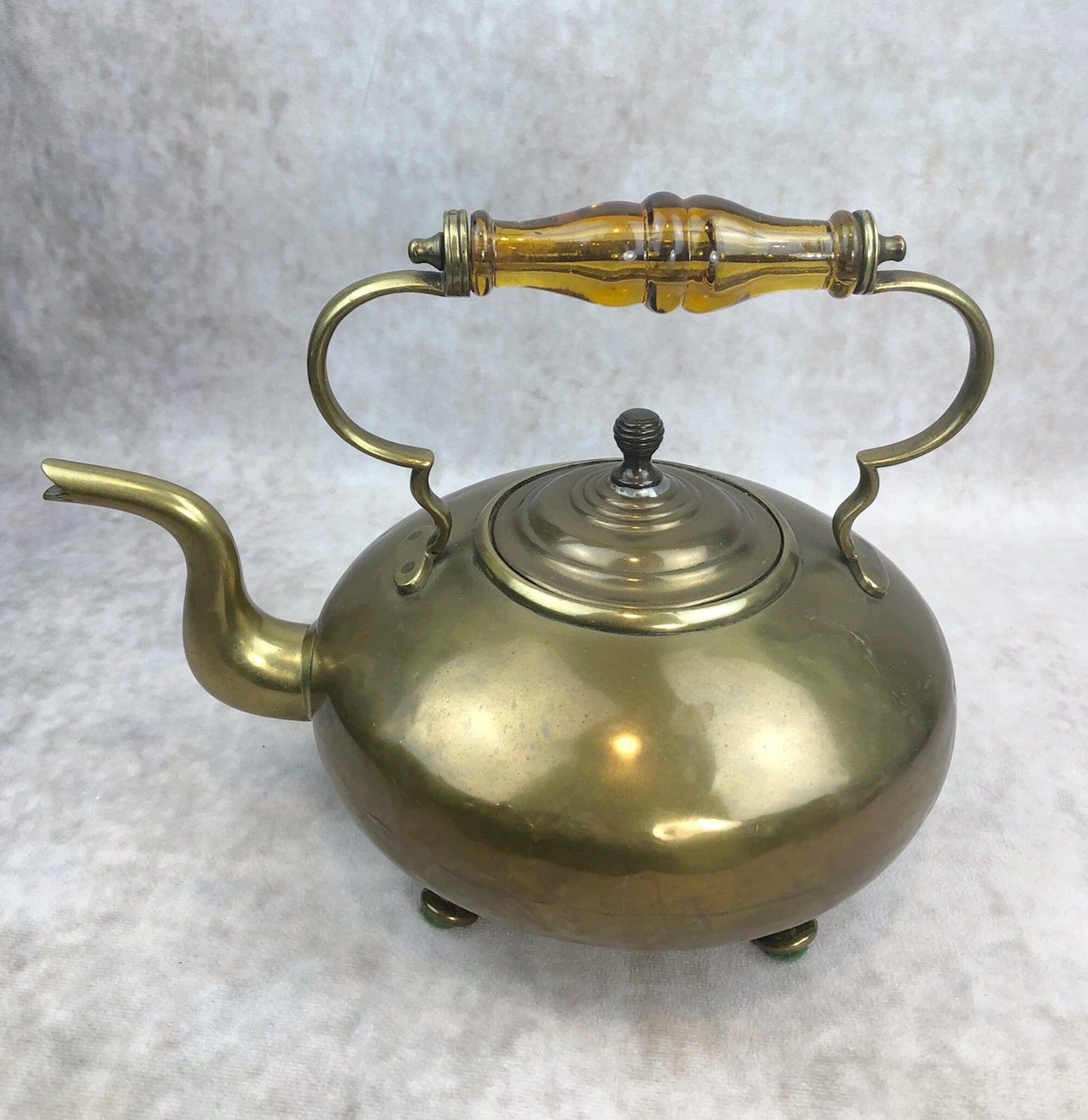 Antique Brass Teapot or Kettle or Coffee Pot with Glass Handle. Kettle Pot with Feet for Home Decor.