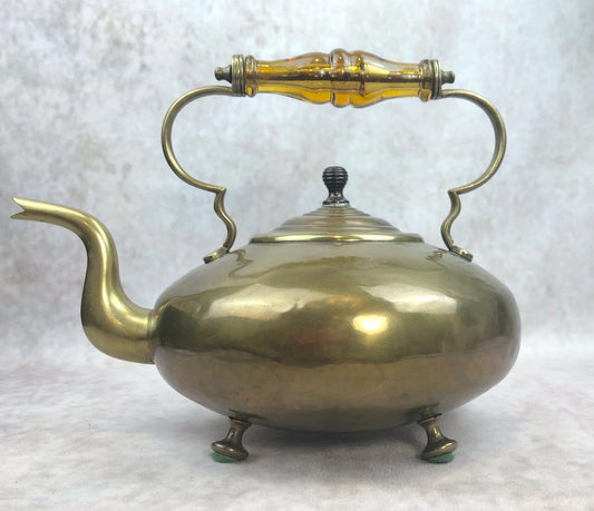 Antique Brass Teapot or Kettle or Coffee Pot with Glass Handle. Kettle Pot with Feet for Home Decor.