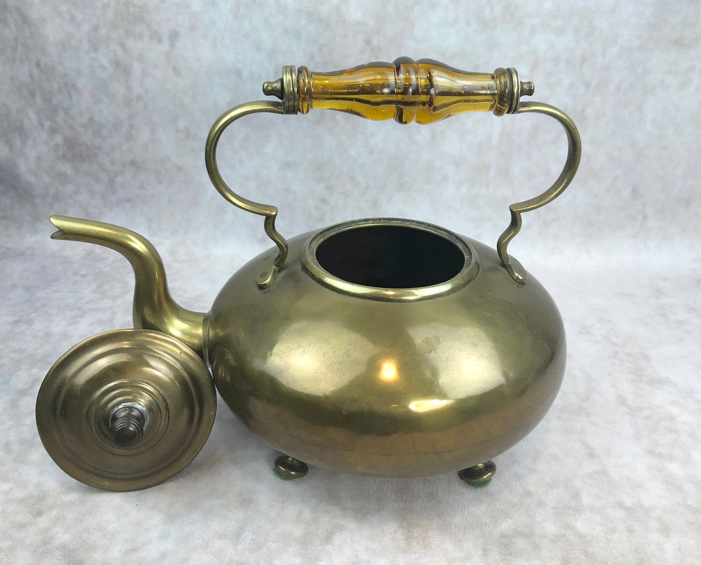 Antique Brass Teapot or Kettle or Coffee Pot with Glass Handle. Kettle Pot with Feet for Home Decor.