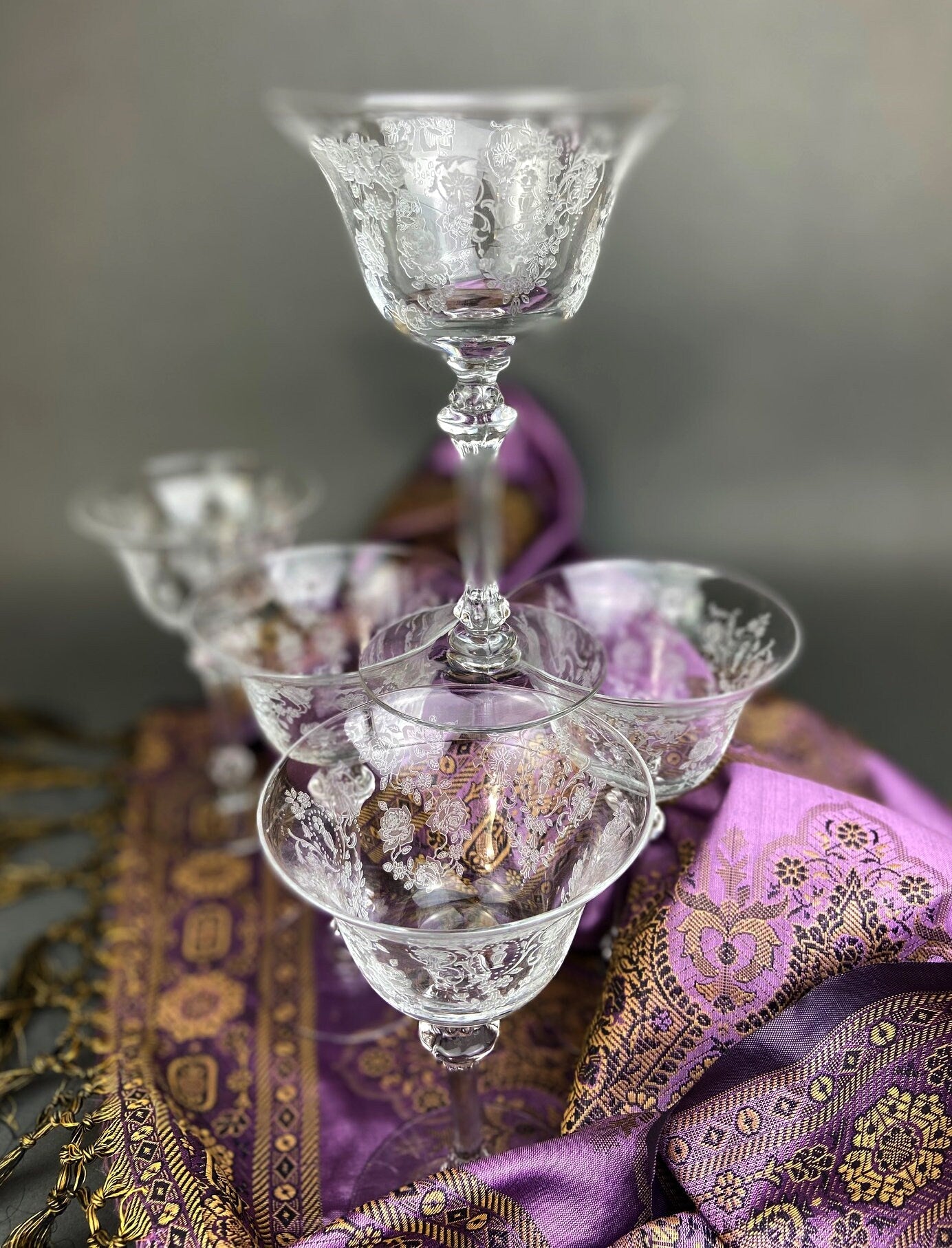 Antique Tiffin Franciscan Liquor/Cocktail  Glasses , Cherokee Rose Pattern , Set of 6.