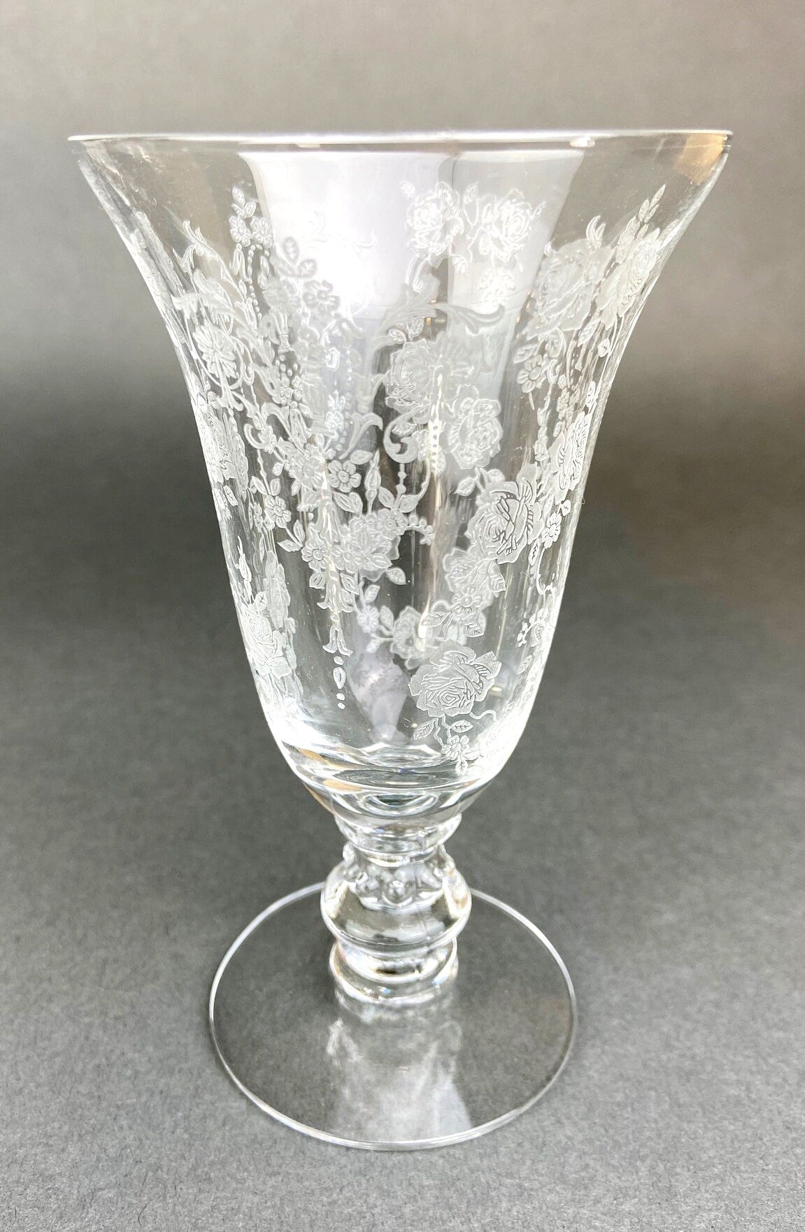 Tiffin Franciscan Juice Stemware with Etched Beautiful Cherokee Rose Pattern. Set of Five Juice or Water Glasses.