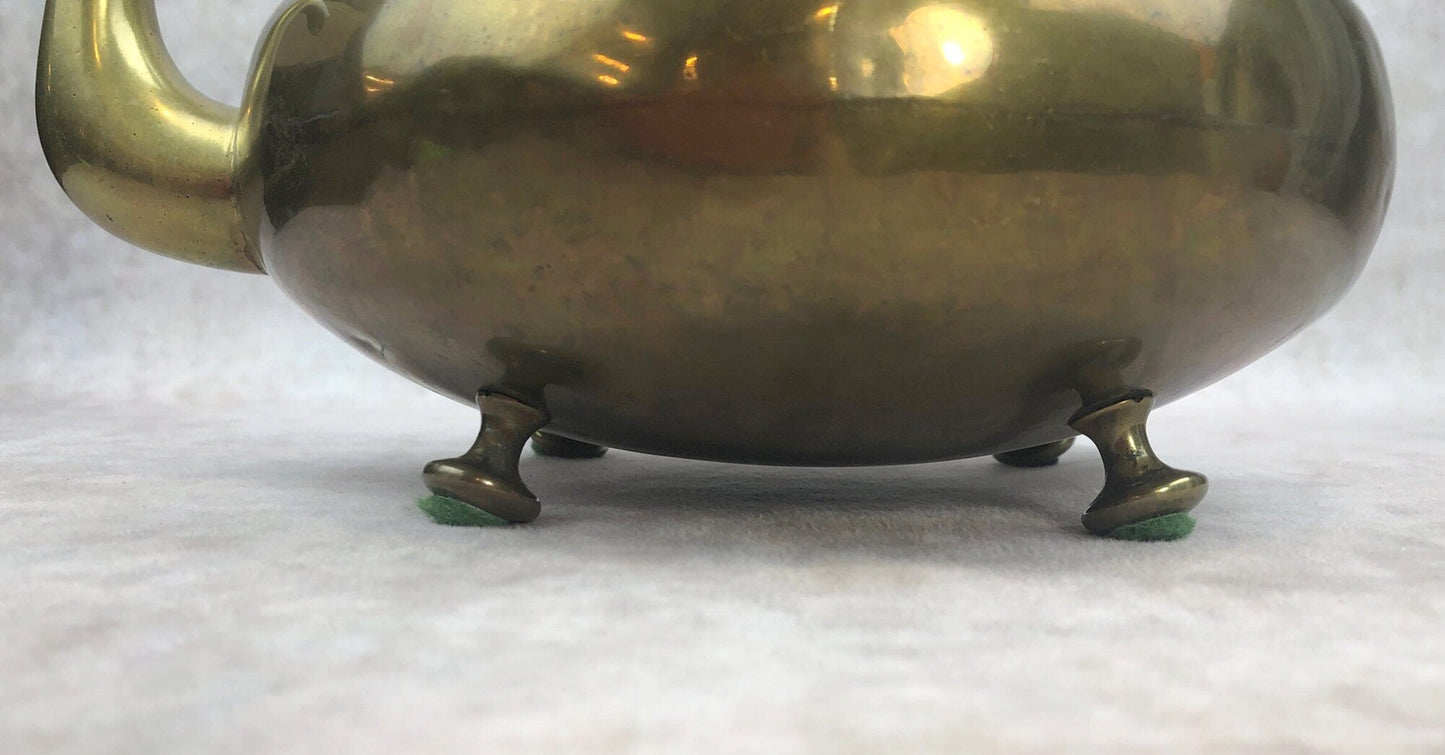 Antique Brass Teapot or Kettle or Coffee Pot with Glass Handle. Kettle Pot with Feet for Home Decor.