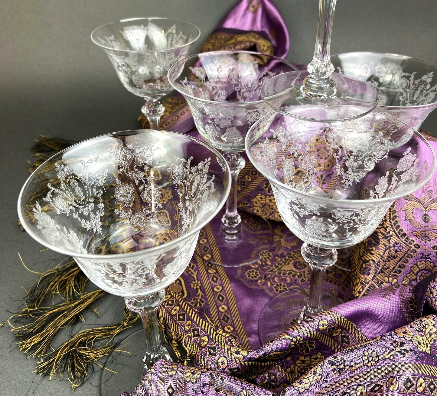 Antique Tiffin Franciscan Liquor/Cocktail  Glasses , Cherokee Rose Pattern , Set of 6.