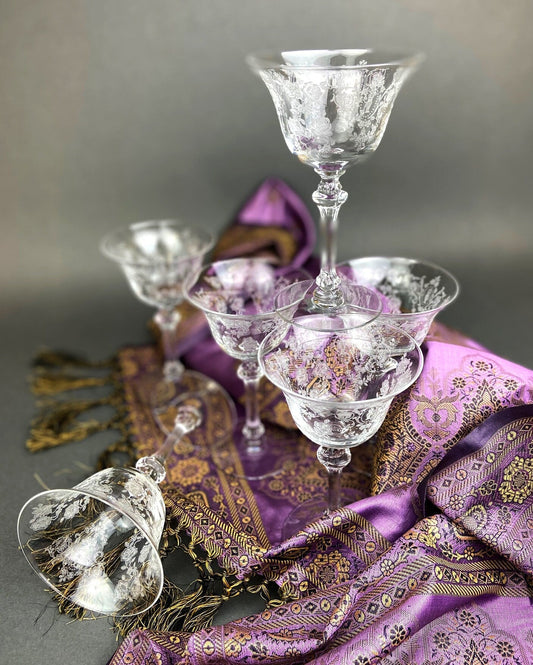 Antique Tiffin Franciscan Liquor/Cocktail  Glasses , Cherokee Rose Pattern , Set of 6.