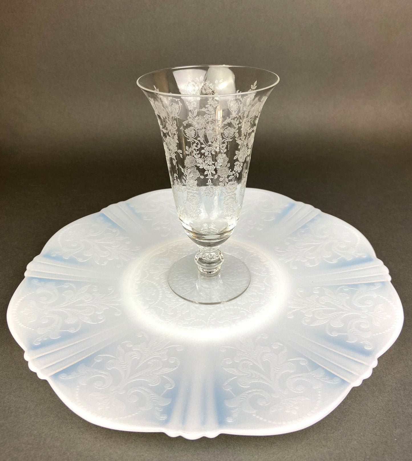 Antique Tiffin Franciscan Water Goblets , Cherokee Rose Pattern , Set of 7.