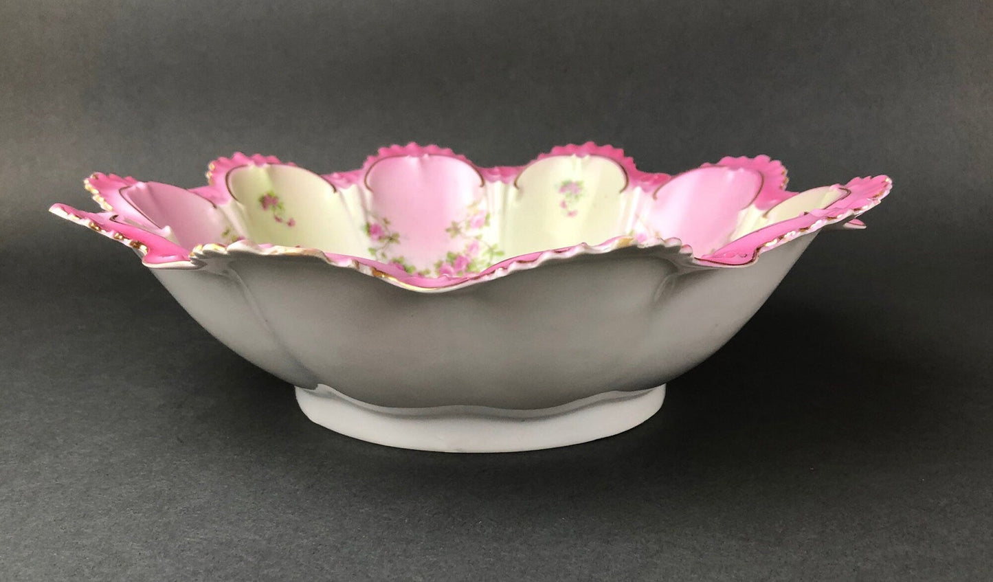 Antique M.Z. Austria Bowl: Hand-Decorated Roses, Scalloped Rim