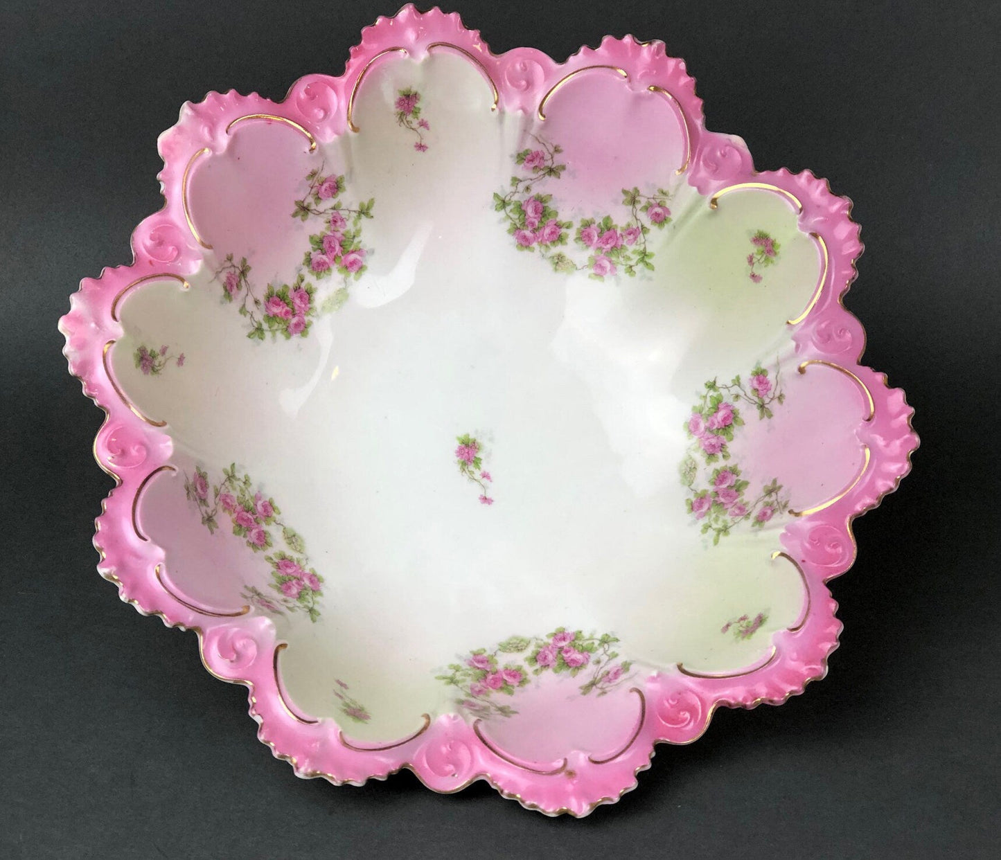 Antique M.Z. Austria Bowl: Hand-Decorated Roses, Scalloped Rim
