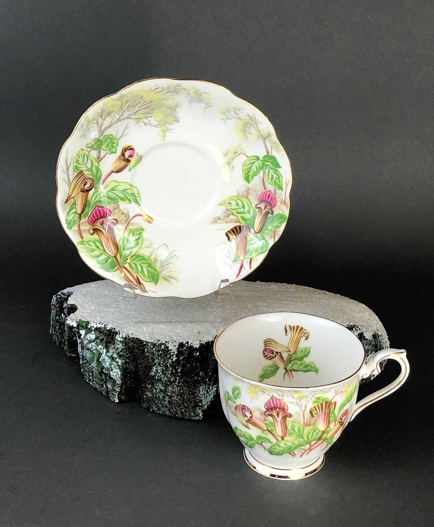 Royal Albert Teacup with Saucer. Tea Set with Jack- in-a-Pulpit. Intricate Handle and Scalloped Saucer, Made in England.