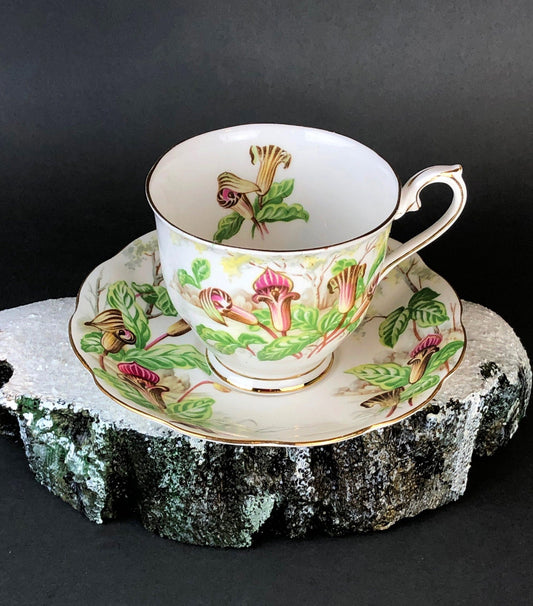 Royal Albert Teacup with Saucer. Tea Set with Jack- in-a-Pulpit. Intricate Handle and Scalloped Saucer, Made in England.